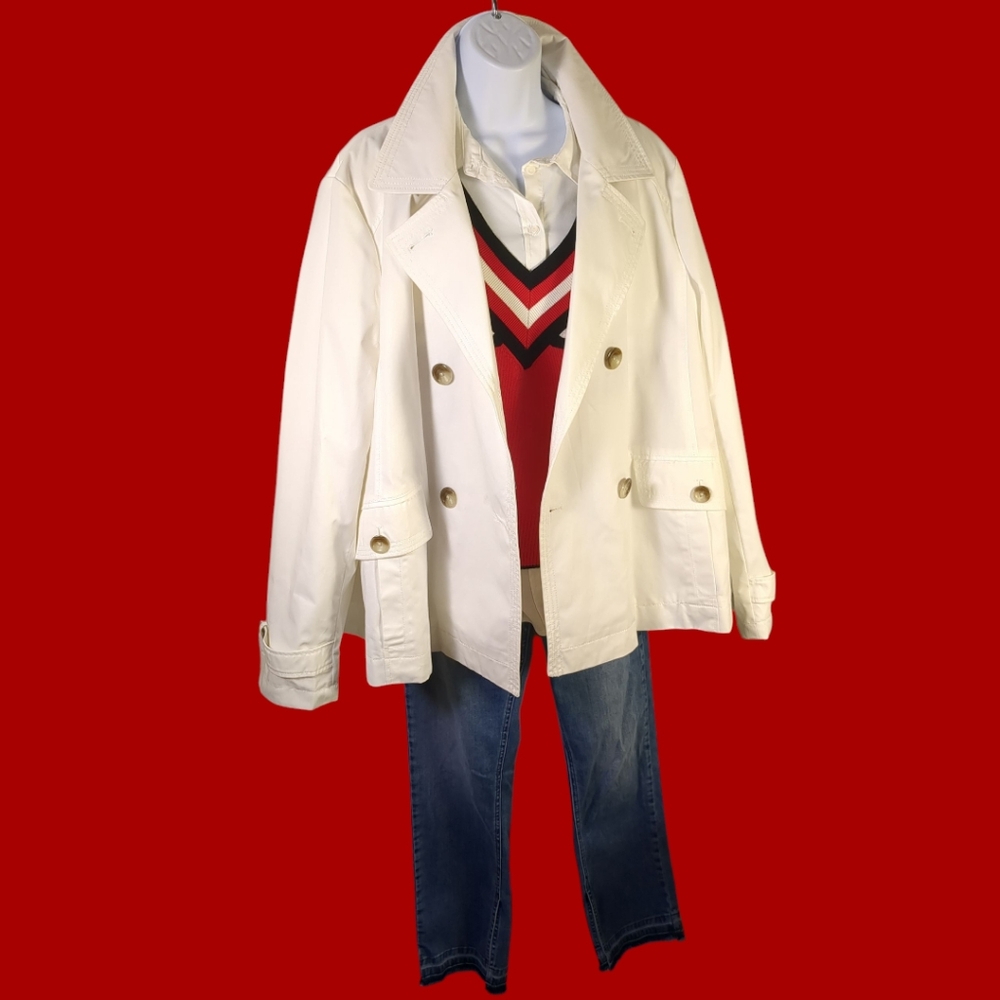 Land End Cropped Trench Rain Jacket Ivory Double Breasted SZ XL